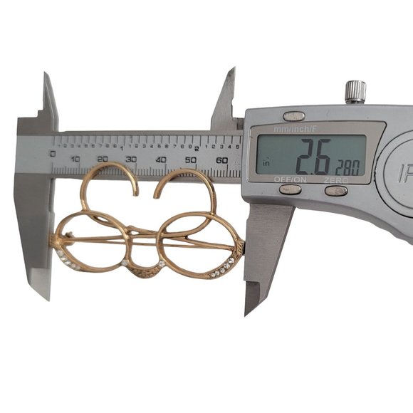 1928 Brand Gold Tone Clear Rhinestone Spectacles Eye Glass Brooch Pin K810 - Picture 6 of 7